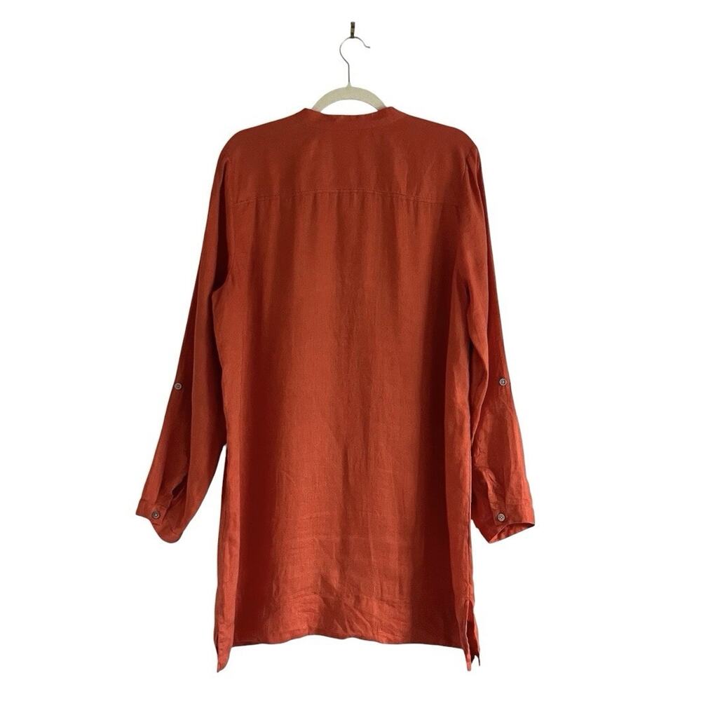 J Jill Linen Tunic Top Mandarin Collar Terracotta Sz L Minimalist Chic Lagenlook - Picture 4 of 12